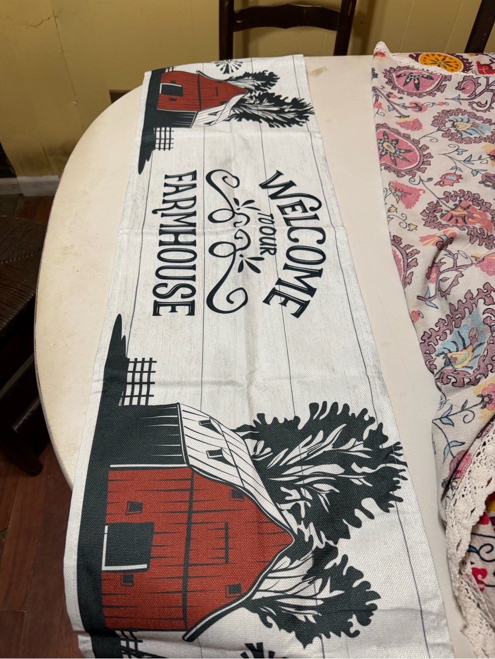 Welcome to Our Farmhouse Table Runner - Red & Black Design 13”x72”